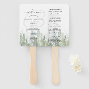 Hochzeitsprogramm für Wasserfarben-Pine-Wald Fächer