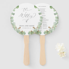 Hochzeitsprogramm für Wasserfarben und Grünpflanze Fächer