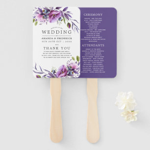 Hochzeitsprogramm für Wasserfarben-Violett-Mohn Fächer