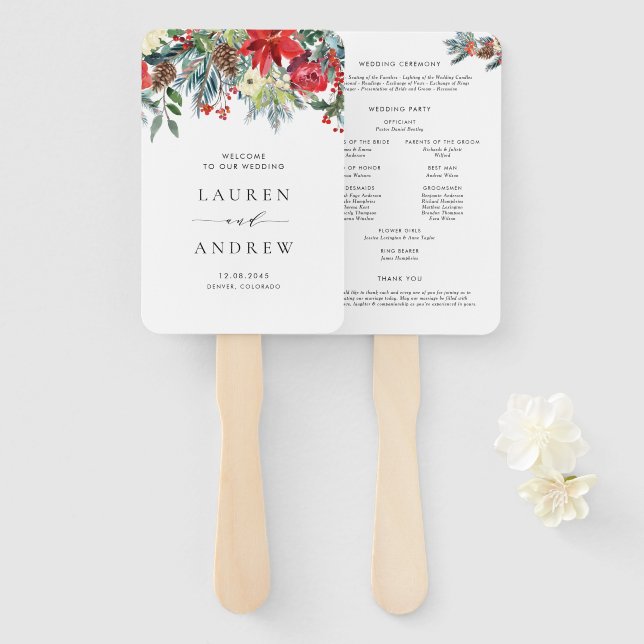 Hochzeitsprogramm für Wasserfarben Winter Blooms G Fächer (Vorne und Hinten)