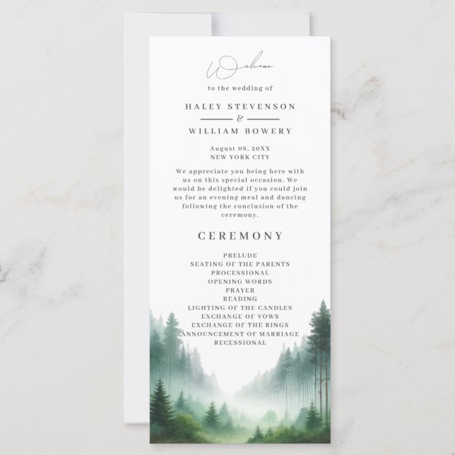 Hochzeitsprogramm für Wasserfarbenwälder (Vorderseite)
