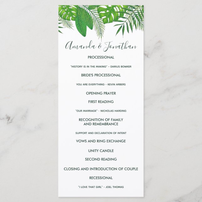 Hochzeitsprogramm für Watercolor Hawaiian Aloha Lu Programm (Vorderseite)