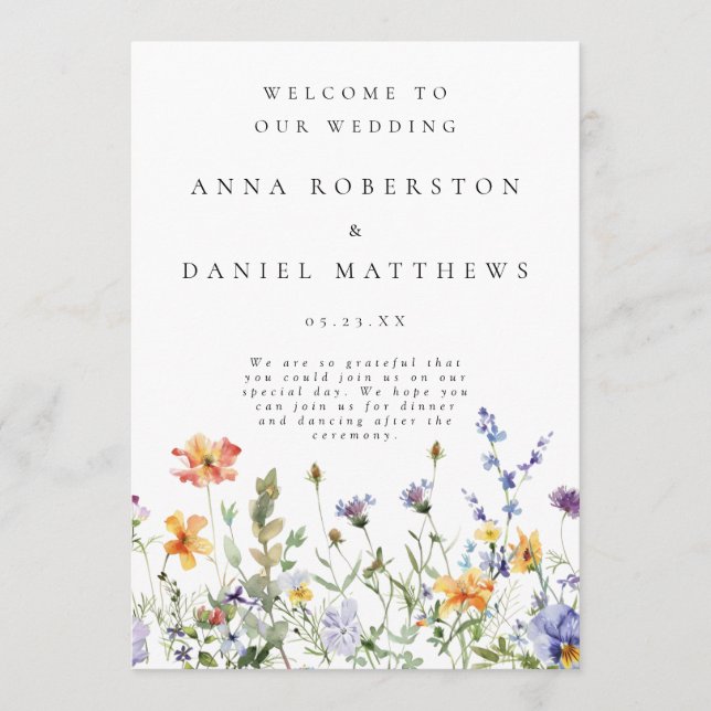 Hochzeitsprogramm für Wildblume Garden Programm (Vorderseite)