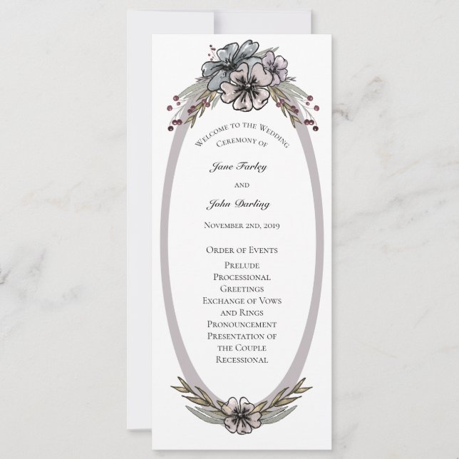 Hochzeitsprogramm für Winter-Blume Einladung (Vorderseite)
