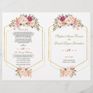 Hochzeitsprogramm für zartes Rosa Blütenblütengold