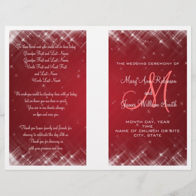 Hochzeitsprogramm Glamour Sparks Red (Vorderseite)