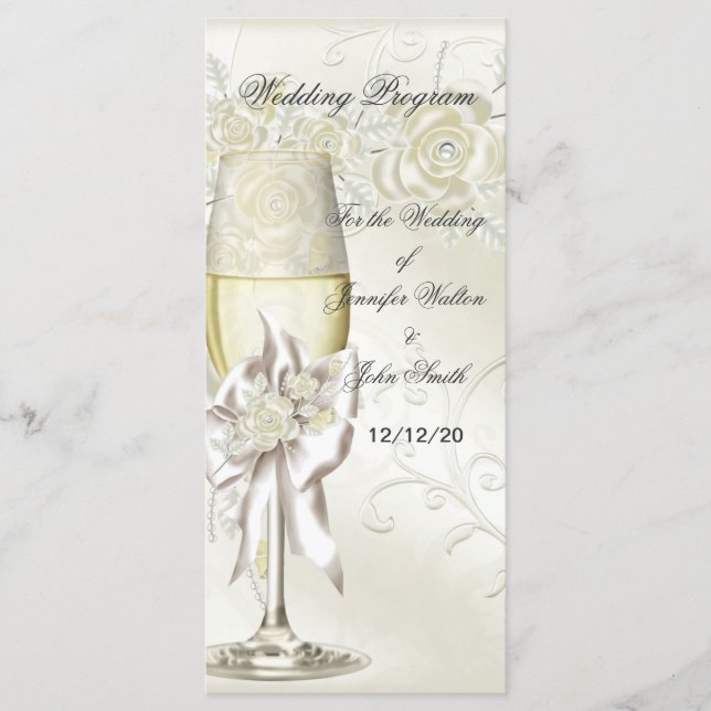 Hochzeitsprogramm Gold Creme Pearl Floral Rose Programm (Vorderseite)