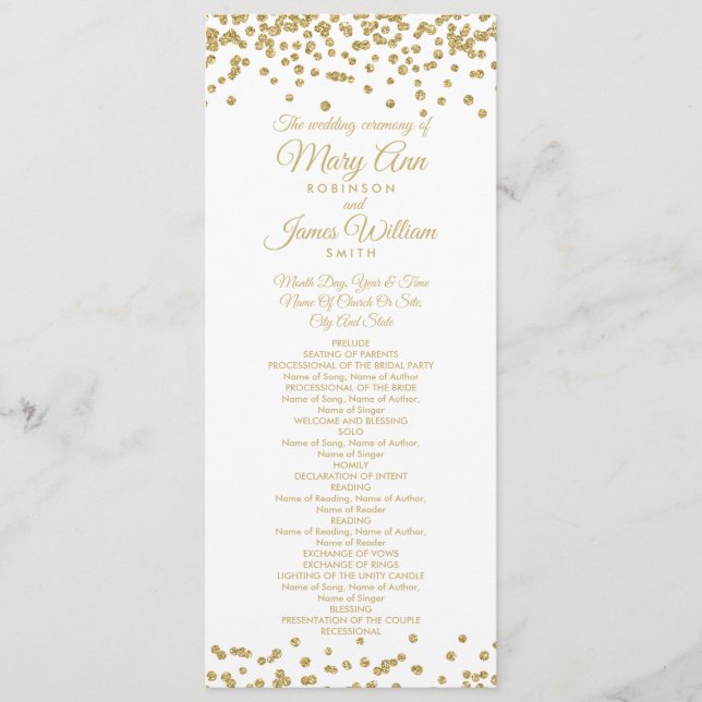 Hochzeitsprogramm Gold Imitats Glitzer Confetti Wh Programm (Vorderseite)