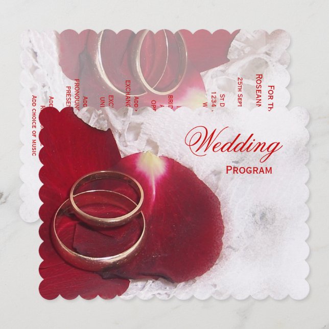Hochzeitsprogramm Gold Rings Rose Petals Programm (Vorne/Hinten)