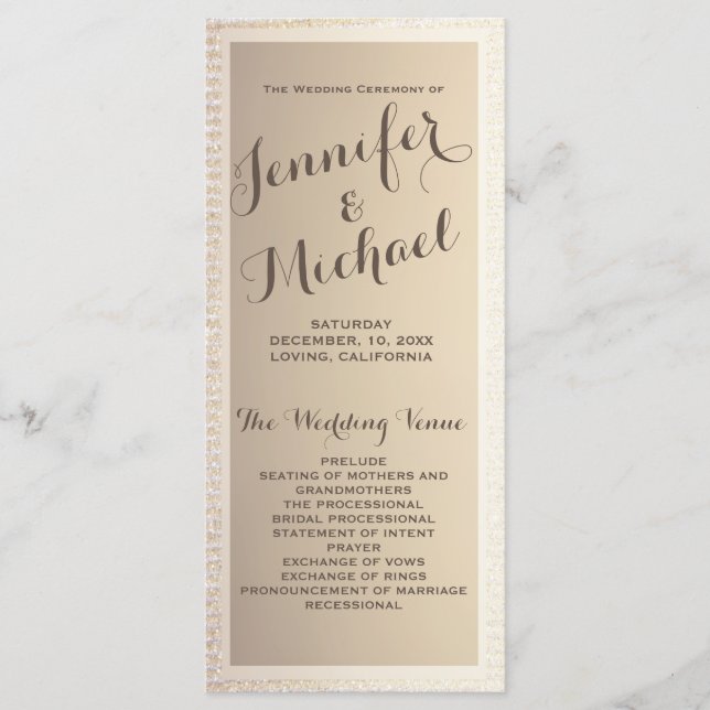 Hochzeitsprogramm | Gold und Tan Programm (Vorderseite)