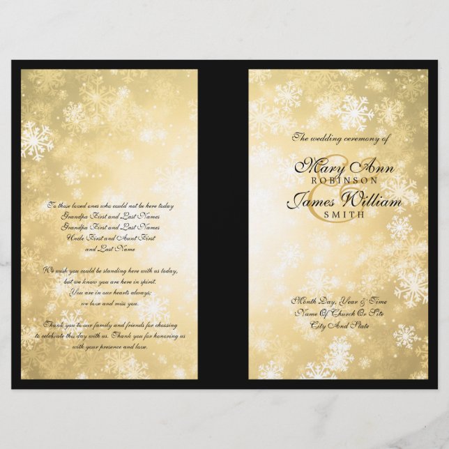 Hochzeitsprogramm Gold Winter Wonderland Sparkle (Vorderseite)