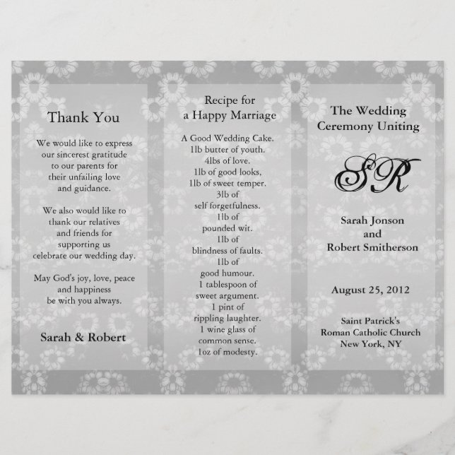 Hochzeitsprogramm Grau-floraler Flyer (Vorderseite)