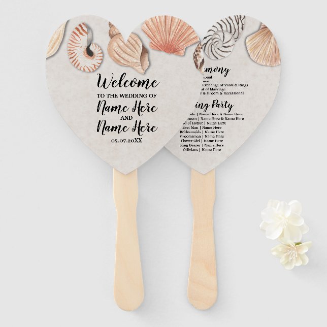 Hochzeitsprogramm Hand Fan Muscheln Ocean Beach Se Fächer (Vorne und Hinten)