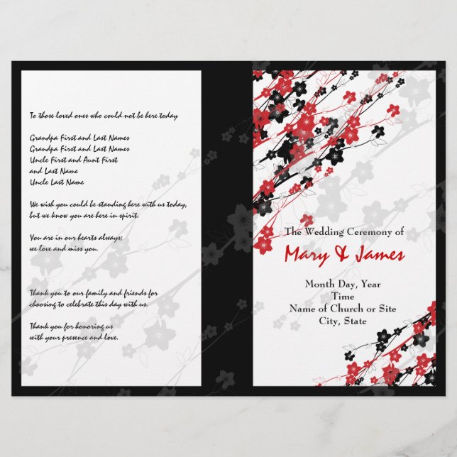 Hochzeitsprogramm Japanische Blume Rot (Vorderseite)