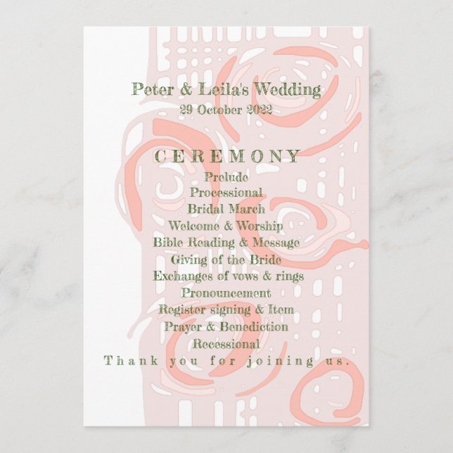 Hochzeitsprogramm Kultur Mosaik Blumenkoralle 2 Programm (Vorderseite)