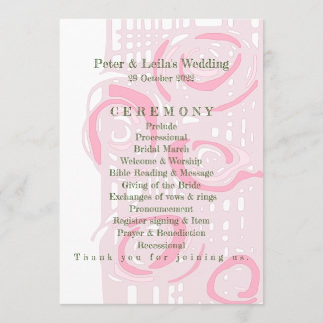 Hochzeitsprogramm Kultur Mosaik Blumenrosa 2 Programm (Vorderseite)