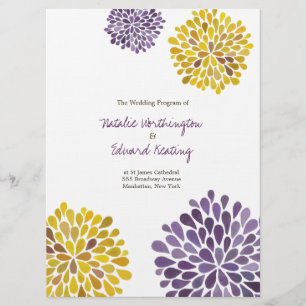 Hochzeitsprogramm Lila Gelbe Wasserfarbe Dahlias Programm