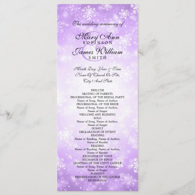 Hochzeitsprogramm Lila Winterwunderland Sparkle Programm (Vorderseite)