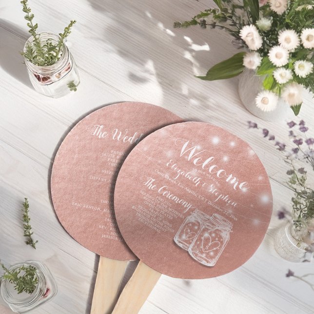 Hochzeitsprogramm Mason Jars String Lights Rose Go Fächer (Von Creator hochgeladen)