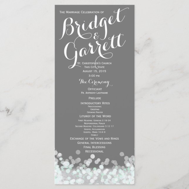 Hochzeitsprogramm Mint and Gray Twinkle Lights Programm (Vorderseite)