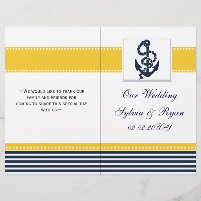 Hochzeitsprogramm mit blauem Anker (Vorderseite)