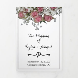 Hochzeitsprogramm mit Blumenrot und Dusty Sage Dreifach-gefaltete Programmkarte