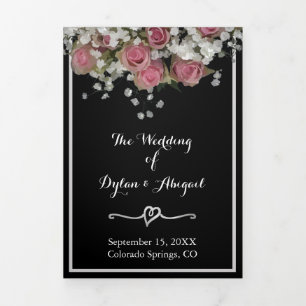 Hochzeitsprogramm mit Blumenrot und Dusty Sage Dreifach-gefaltete Programmkarte