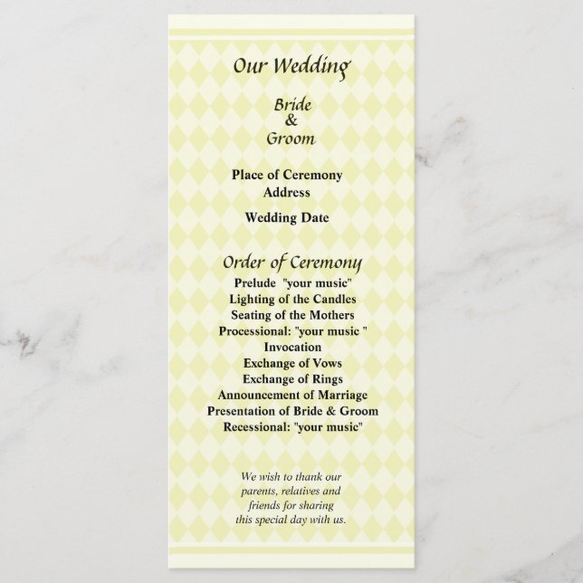 Hochzeitsprogramm mit gelben Diamanten Programm (Vorderseite)