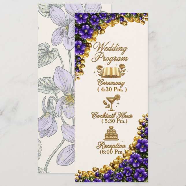 Hochzeitsprogramm mit Illinois Blau-Veilchen-Blume Programm (Vorne/Hinten)