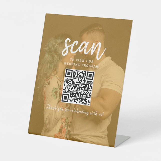 Hochzeitsprogramm mit QR-Code-Foto Sockelschild (Vorderseite)