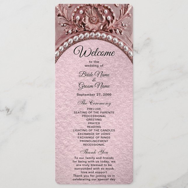 Hochzeitsprogramm mit rosa Blumen Programm (Vorderseite)