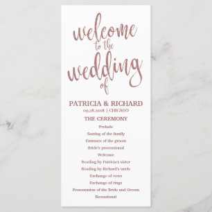 Hochzeitsprogramm mit Rosen-Gold-Schrift Programm