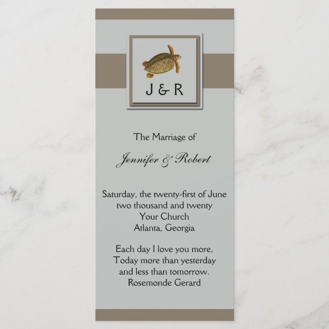 Hochzeitsprogramm mit Vintage-Meeresmotiven Programm (Vorderseite)