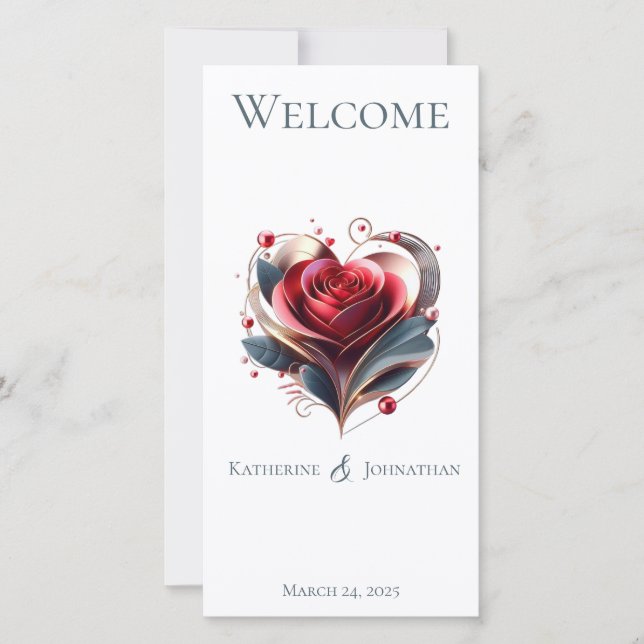 Hochzeitsprogramm Moderne Herz-gestaltete Rose (Vorderseite)