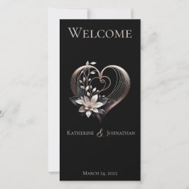 Hochzeitsprogramm Modernes rosa Herz mit Blume