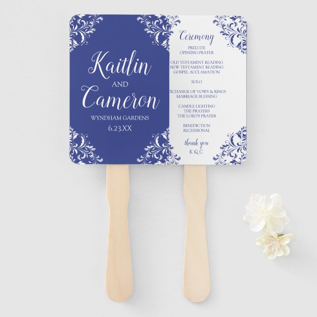 Hochzeitsprogramm | Nadine (Royal Blue) 4x6 Fächer (Vorne und Hinten)