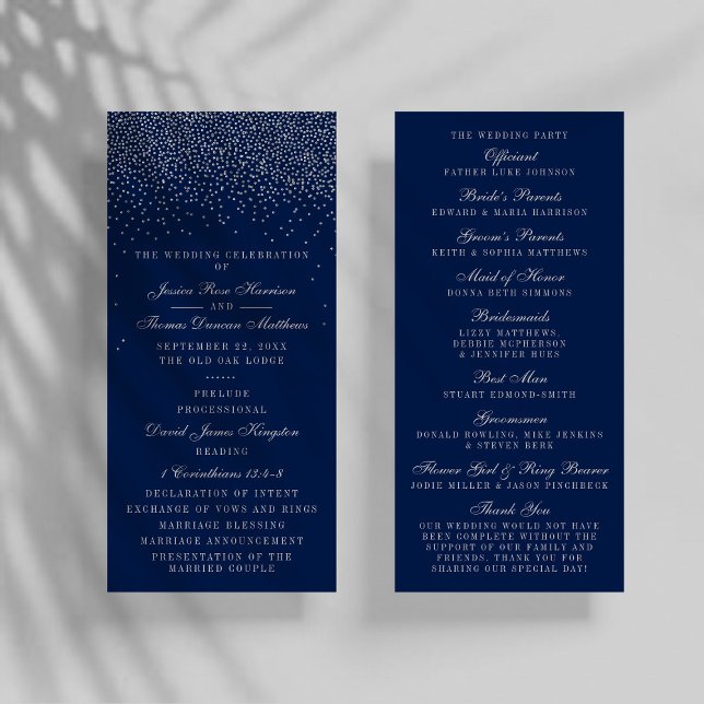 Hochzeitsprogramm Navy Blue & Glam Silver Confetti Programm (Von Creator hochgeladen)