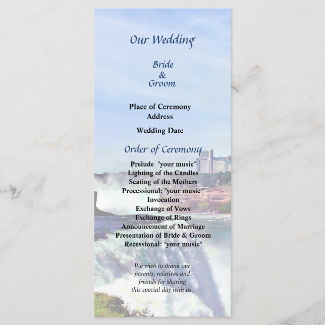 Hochzeitsprogramm Niagara Falls NY Under the Rainb Programm (Vorderseite)