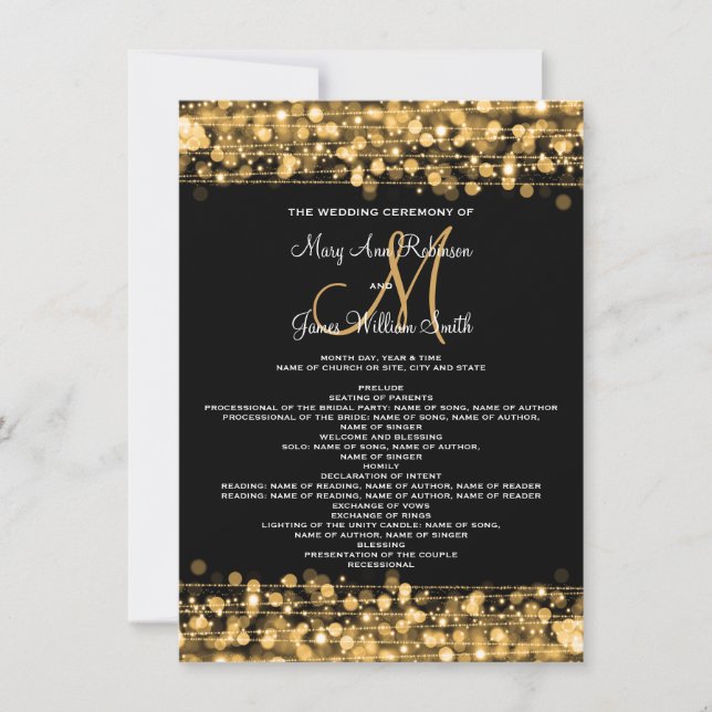 Hochzeitsprogramm Party Glitzern Gold Einladung (Vorderseite)