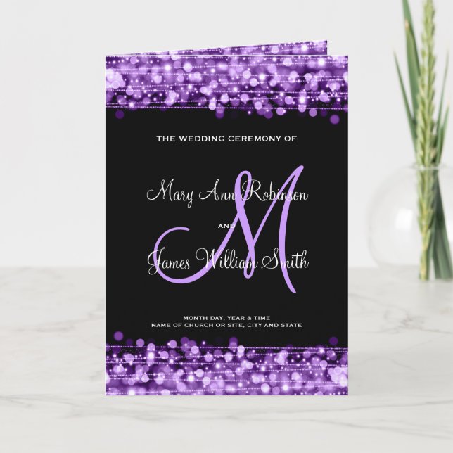 Hochzeitsprogramm Party Glitzern Lila Programm (Vorderseite)