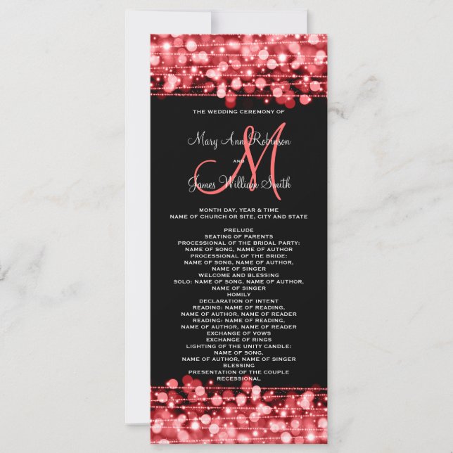 Hochzeitsprogramm Party Glitzern Red Einladung (Vorderseite)