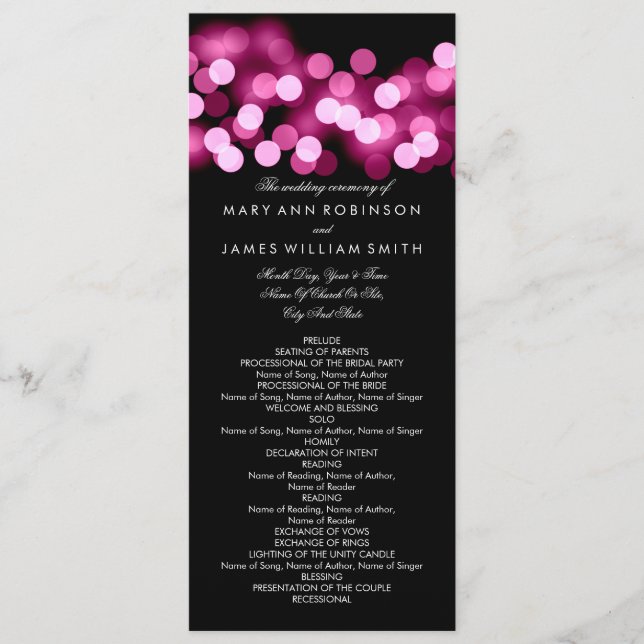 Hochzeitsprogramm Pink Hollywood Glam Programm (Vorderseite)