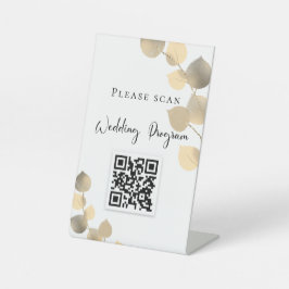 Hochzeitsprogramm QR-Code Eukalyptus golden Sockelschild