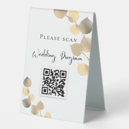 Hochzeitsprogramm QR-Code Eukalyptus golden Tischaufsteller