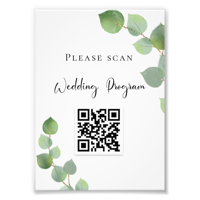 Hochzeitsprogramm QR Code Eukalyptus Grüne Fotodruck (Vorne)