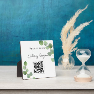 Hochzeitsprogramm QR Code Eukalyptus Grüne Fotoplatte