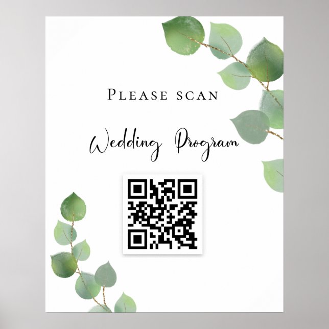 Hochzeitsprogramm QR Code Eukalyptus Grüne Poster (Vorne)