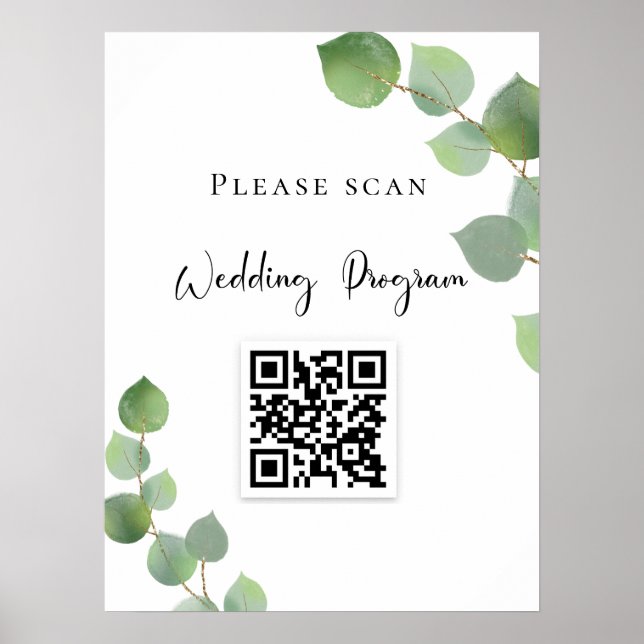 Hochzeitsprogramm QR Code Eukalyptus Grüne Poster (Vorne)
