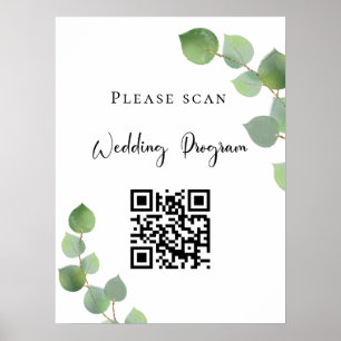 Hochzeitsprogramm QR Code Eukalyptus Grüne Poster