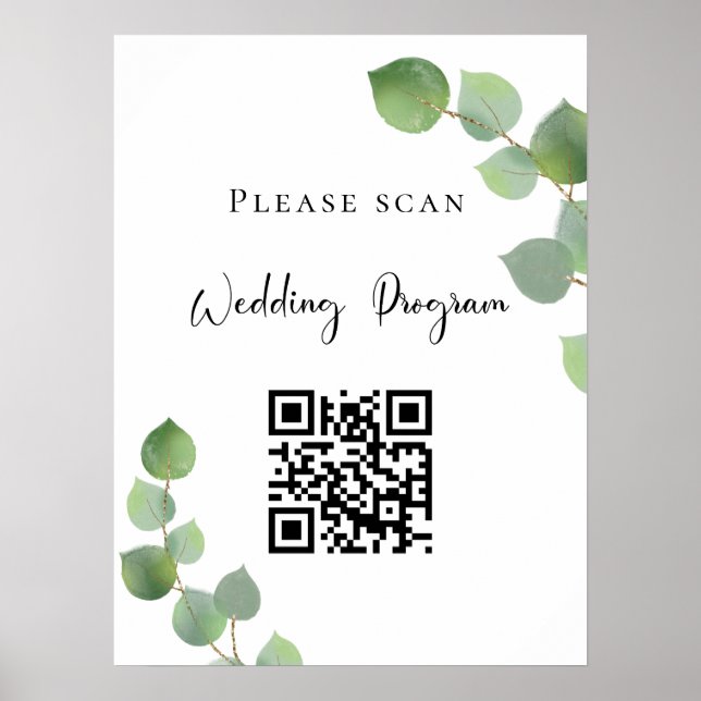 Hochzeitsprogramm QR Code Eukalyptus Grüne Poster (Vorne)